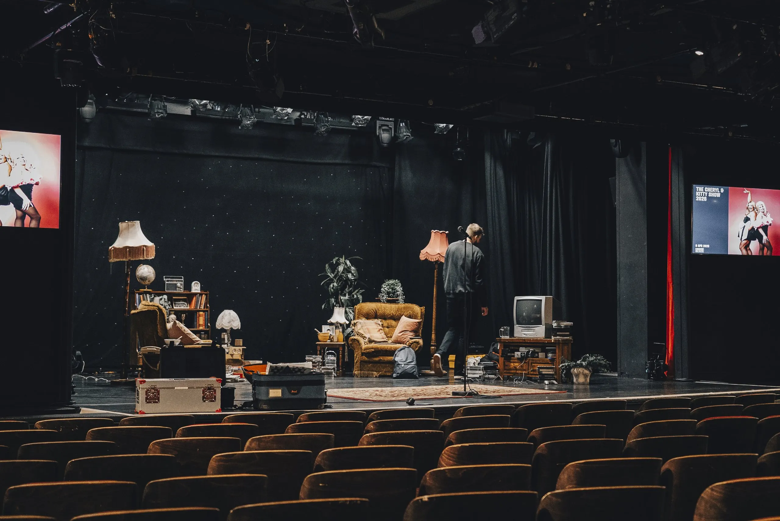 The empty theatre and finished set from the seats
